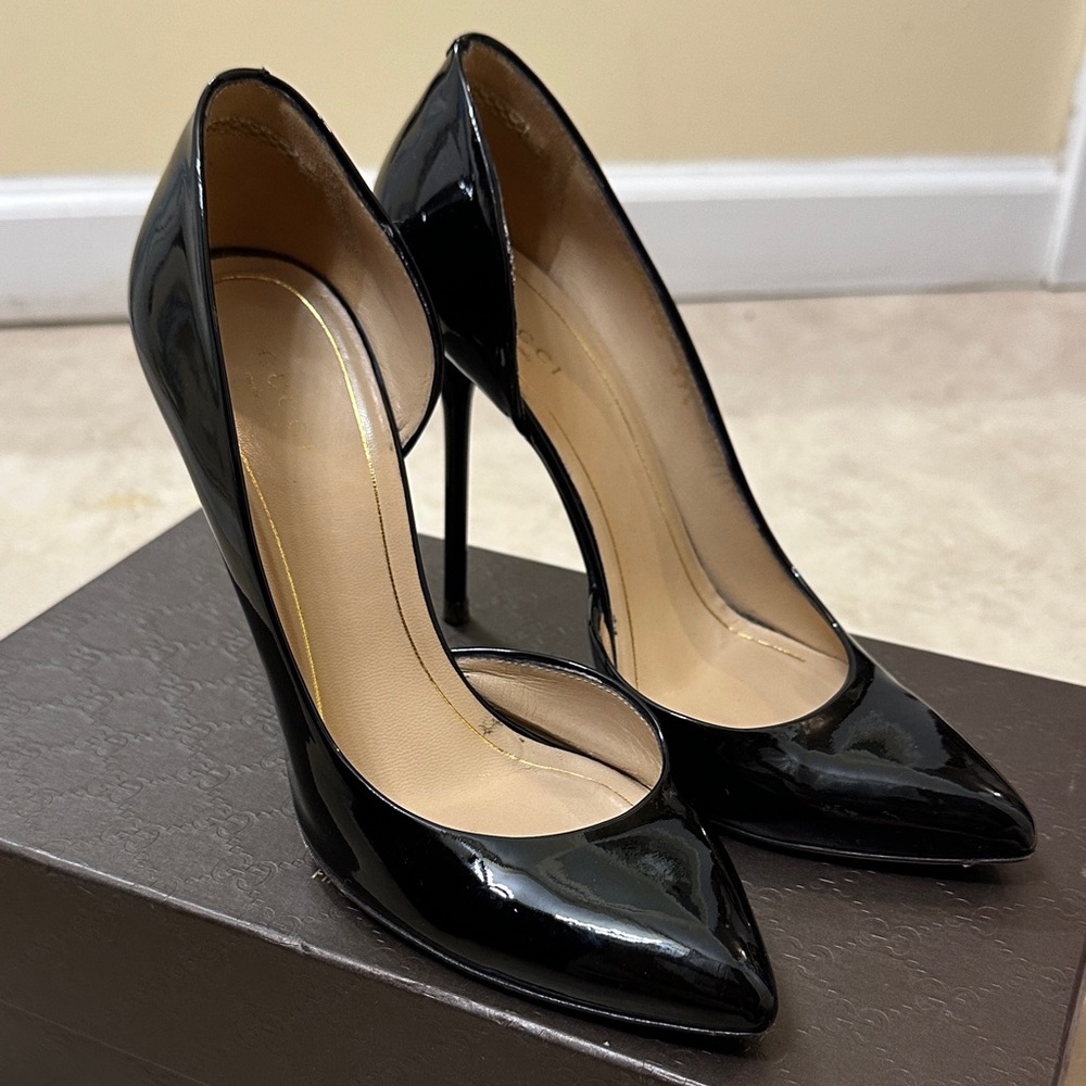 Gucci Black Patent Pointed-Toe Stiletto Pumps